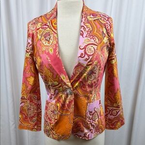 Chapter One Vibrant Paisley Blazer in Pink and Orange, Size 6